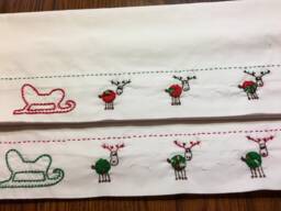 Hand Embroidered Christmas Pillowcase Set Sled & Reindeer
