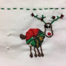 Hand Embroidered Christmas Pillowcase Set Sled & Reindeer - thumbnail 2