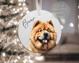Personalised Chow Bauble, Digital Illustration Dog Name Real Glitter Christmas Pet Gift Ideas Lover Owner 2025 - thumbnail 1