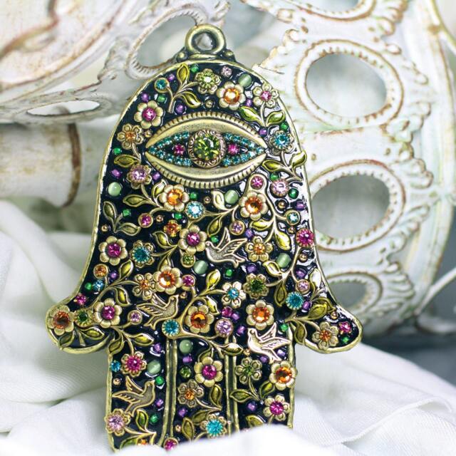 Floral Hamsa Wall Decor 24K Gold, Swarovski Crystals, Handmade - image 1