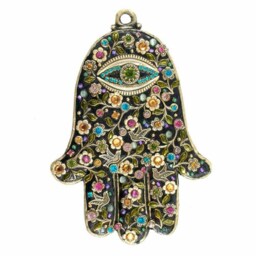 Floral Hamsa Wall Decor 24K Gold, Swarovski Crystals, Handmade - thumbnail 2