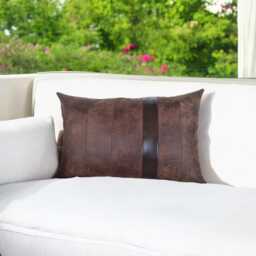 Brown Faux Leather Lumbar Pillow Cover Segmented Design, Waste-Free - thumbnail 3