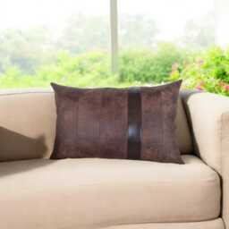 Brown Faux Leather Lumbar Pillow Cover Segmented Design, Waste-Free - thumbnail 2