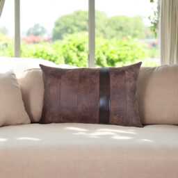 Brown Faux Leather Lumbar Pillow Cover Segmented Design, Waste-Free - thumbnail 1