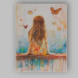 Dreamy Girl Back View Butterflies Watercolour Abstract Canvas Wall Art Print Decor Picture Ready To Hang - thumbnail 1