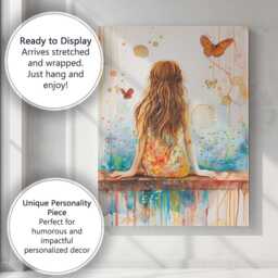 Dreamy Girl Back View Butterflies Watercolour Abstract Canvas Wall Art Print Decor Picture Ready To Hang - thumbnail 3