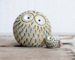 Handmade Ceramic Owl Figurine, Mom & Baby Owl, Nursery Decor - thumbnail 1