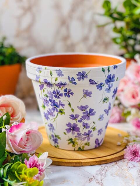 Decoupaged Floral Terracotta Plant Pot, Garden Decor - image 1