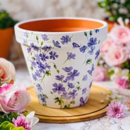 Decoupaged Floral Terracotta Plant Pot, Garden Decor - thumbnail 3