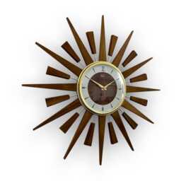 Handmade Mid Century Starburst Clock Teak Rays, Faux Walnut Face - thumbnail 2