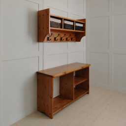 Rustic Boot Storage Hallway Set - Solid Pine Coat Rack With Baskets & Bench Entryway Furniture Farmhouse Mudroom UK Made