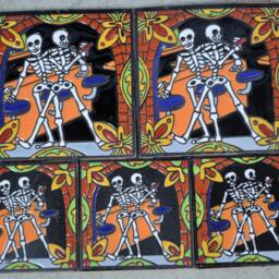 Talavera Mexican Tile Mosaic Day Of The Dead/Tiles Clay Catrin Drinking With He Friend - thumbnail 2
