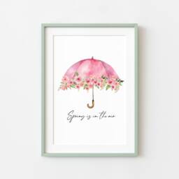 Pink Floral Umbrella Spring Watercolour Unframed Wall Art Poster Print - thumbnail 3