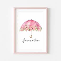 Pink Floral Umbrella Spring Watercolour Unframed Wall Art Poster Print - thumbnail 2