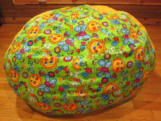 Springtime - Green Bug/Sun Bean Bag Cover Under 75 Butterflies, Bees, Caterpillars, Rainbows, Sunshine, Green, Yellow, Blue, Etsy Kids - image 1