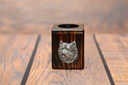 Cairn Terrier - Wooden Candlestick With Dog, Souvenir, Decoration, Limited Edition, Collection - thumbnail 1