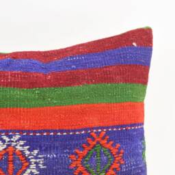 Handwoven Kilim Pillow Cover - 16x24 Vintage Turkish Wool Throw - thumbnail 2