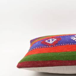Handwoven Kilim Pillow Cover - 16x24 Vintage Turkish Wool Throw - thumbnail 4