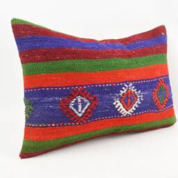 Handwoven Kilim Pillow Cover - 16x24 Vintage Turkish Wool Throw - thumbnail 3