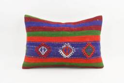Handwoven Kilim Pillow Cover - 16x24 Vintage Turkish Wool Throw - thumbnail 1