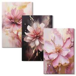 3 Piece Canvas Set - Floral Compositions in Shades Of Pink & White, Large Wall Art, Plants Flowers Decor - thumbnail 2
