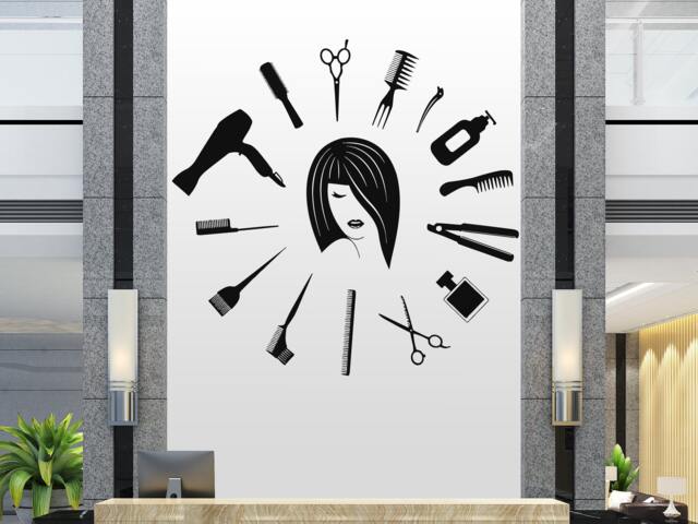 Hair Salon Wall Decal Stylist Tools, Barber Shop Decor 2850 - image 1
