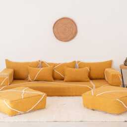 Yellow Moroccan Floor Couch Covers Unstuffed Cotton Sofa + Pillowcases - thumbnail 2