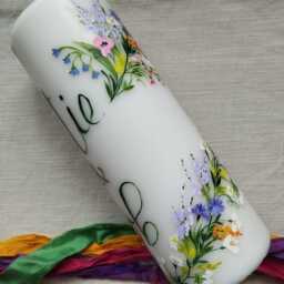 Personalized Hand Painted White Pillar Candle - Wedding, Baptism Gift - thumbnail 2