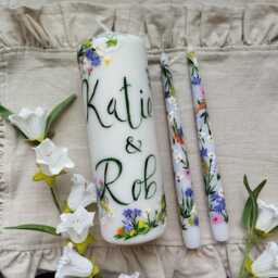Personalized Hand Painted White Pillar Candle - Wedding, Baptism Gift - thumbnail 1