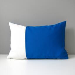 Pacific Blue & White Sunbrella?? Outdoor Pillow Cover in Modern Color Block, Cobalt Cushions For Pool/Patio Or Deck Chairs, Mazizmuse - thumbnail 4