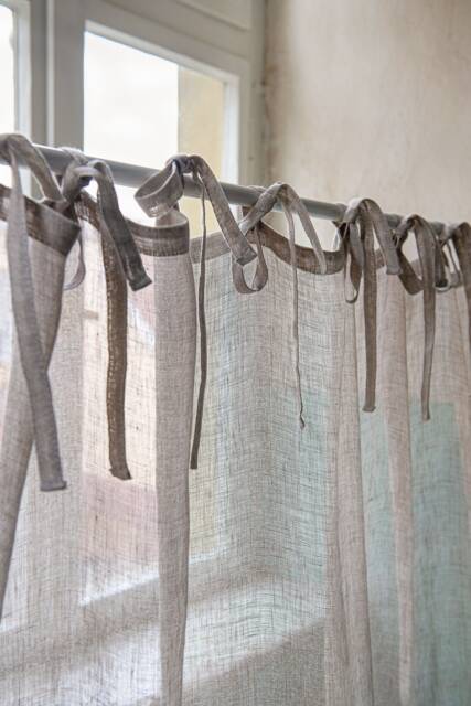 Sheer Linen Curtain Panel, Natural Rustic Tie Top Window Panel - image 1