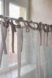 Sheer Linen Curtain Panel, Natural Rustic Tie Top Window Panel