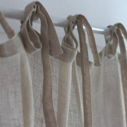 Sheer Linen Curtain Panel, Natural Rustic Tie Top Window Panel - thumbnail 3