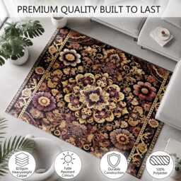 Purple Gold Ornate Floral Medallion Rug Non-Slip Soft Area Carpet Bedroom Living Room Hallway Mat Decor - Made in UK - thumbnail 3