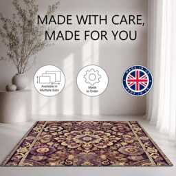 Purple Gold Ornate Floral Medallion Rug Non-Slip Soft Area Carpet Bedroom Living Room Hallway Mat Decor - Made in UK - thumbnail 2