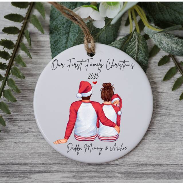 Personalized First Family Christmas Bauble Baby's 1st Xmas Tree Decoration - image 1