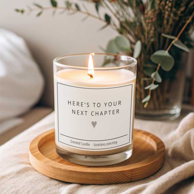 Here's To Your Next Chapter Candle, New Job Funny Leaving Work Candle For Colleague, Scented For Friend, Retirement, Beginnings - image 1