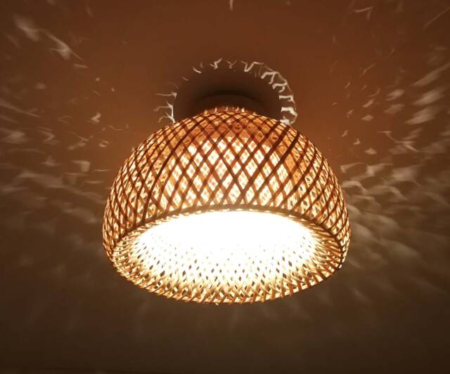 Handwoven Bamboo Flush Mount Light Boho Hat-Shaped Ceiling Fixture - image 1