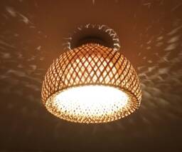 Handwoven Bamboo Flush Mount Light Boho Hat-Shaped Ceiling Fixture - thumbnail 1