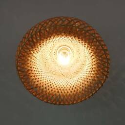 Handwoven Bamboo Flush Mount Light Boho Hat-Shaped Ceiling Fixture - thumbnail 3