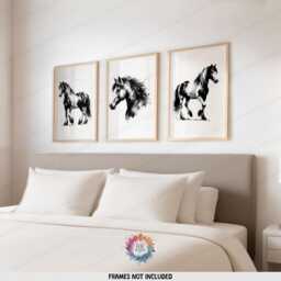 Watercolour Horse Wall Art - Set Of 3 Posters - Pony Prints Girl Room Girls Bedroom Decor Minimal Artwork Black & White - thumbnail 2