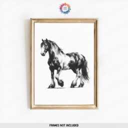 Watercolour Horse Wall Art - Set Of 3 Posters - Pony Prints Girl Room Girls Bedroom Decor Minimal Artwork Black & White - thumbnail 3
