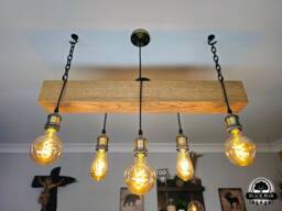 Wooden Beam Chandelier - Rustic Oak Pendant Light For Kitchen Island & Dining Table - thumbnail 1