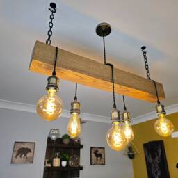 Wooden Beam Chandelier - Rustic Oak Pendant Light For Kitchen Island & Dining Table - thumbnail 2