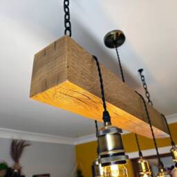 Wooden Beam Chandelier - Rustic Oak Pendant Light For Kitchen Island & Dining Table - thumbnail 3