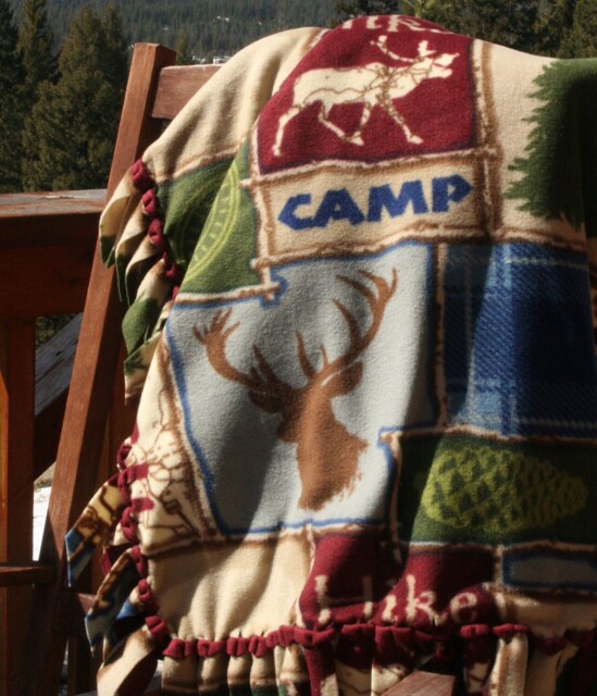 Fleece Blanket - Camp Hike Lodge Print With Woven Edge Father's Day - image 1