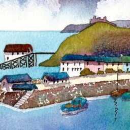 Tenby Harbour Watercolor Print Pembrokeshire, West Wales Art - 8x6'' Mount - thumbnail 2
