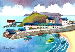 Tenby Harbour Watercolor Print Pembrokeshire, West Wales Art - 8x6'' Mount - thumbnail 1