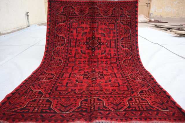 3x5 Ft Red Bokhara Afghan Rug, Turkmen Oriental Geometric Khal Mohammedi Bukhara Handmade Livingroom, D??cor Office Area Rug - image 1