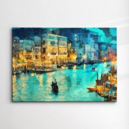Venice Italy Gondola Boat Canal River Landmark Oil Painting Style Wall Art Framed Calming Canvas Poster Print Home/Office Room Decor Gifts - thumbnail 3